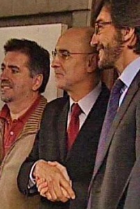 Dirixentes de PSOE e PP á saída da xuntanza / Foto: EP